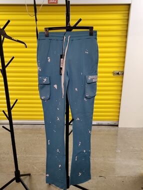 ROCKSTAR Women’s Teal Cargo Joggers with Paint-Splatter Detail